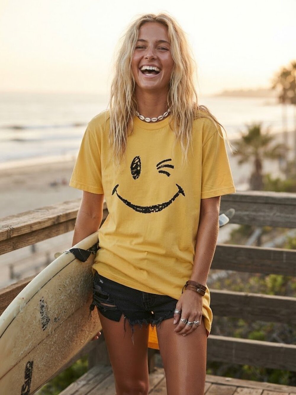 Joe Boxer Yellow Winking Smile Graphic Long Tee